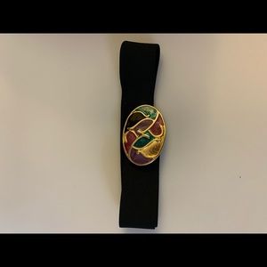 Enameled Buckle on Cinch Belt